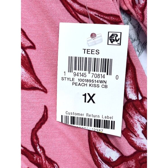 JM Collection Womens Pink Floral 3/4 Sleeve Top 1X  Rayon Blend Peach Kiss - Picture 6 of 7